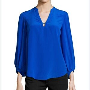 Diane von Furstenberg Tanyana Bishop-Sleeve Silk V-Neck Blouse ($275) size 12